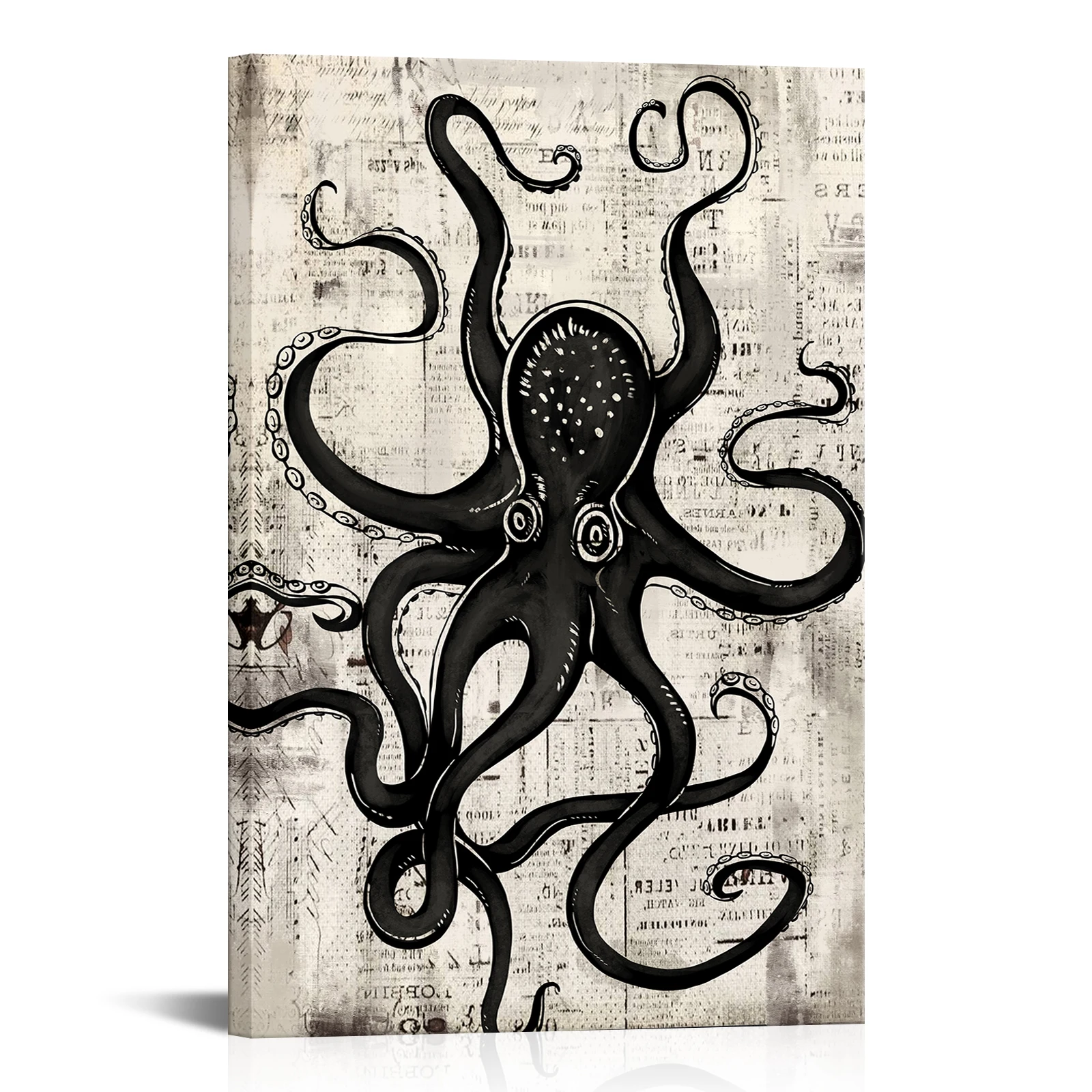 Factory Wholesale Abstract Black Sea Animal Octopus Painting Printed Canvas Wall Art for Living Room Wall Decor