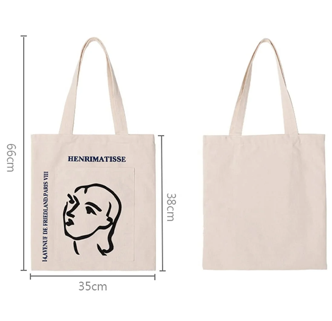 Best Selling Portrait Line Pattern Reusable Shopping Grocery Bag Work Lunch Travel Shoulder 12oz Cotton Canvas Bag With Zipper