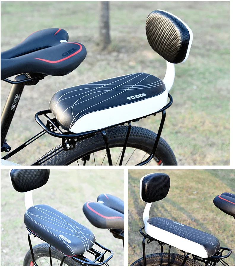 Bicycle Back Seat MTB PU Leather Soft Cushion Rear Rack Seat Children Seat with Back Rest