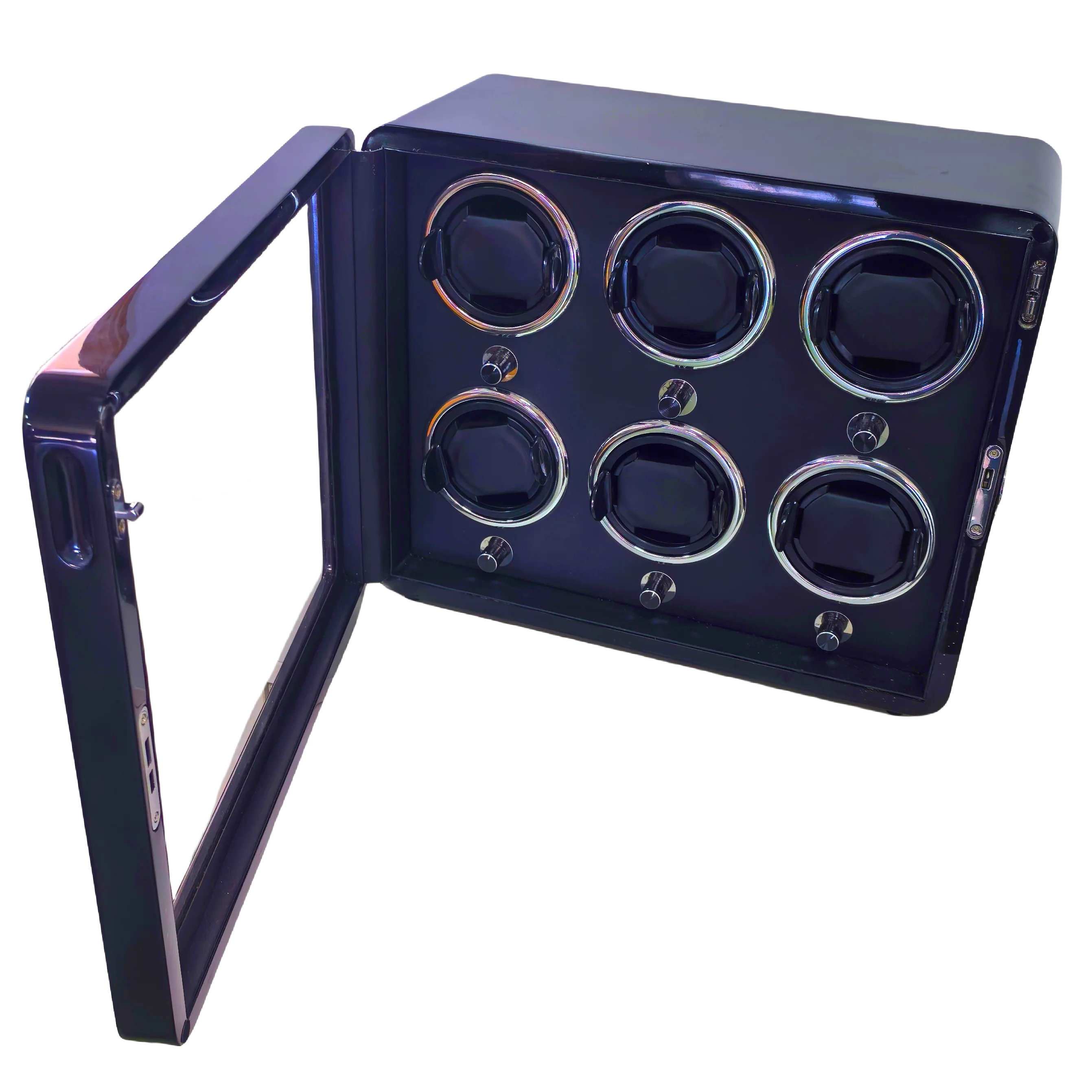 Luxury High quality  molle Automatic watch winder safe wood leather rotations watch winder box  6 slots with OPEN-STOP function