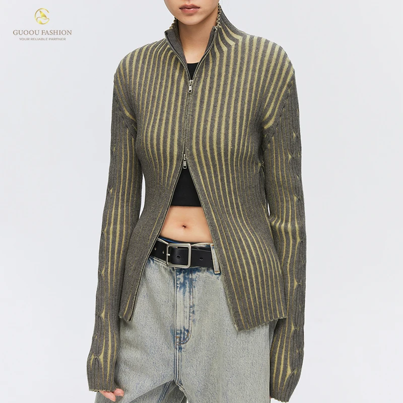 Popular New Product Ab Intercolor Zipper Half Hight Eneck Knitted Ladies Sweater Pullover 100% Wool Sweater