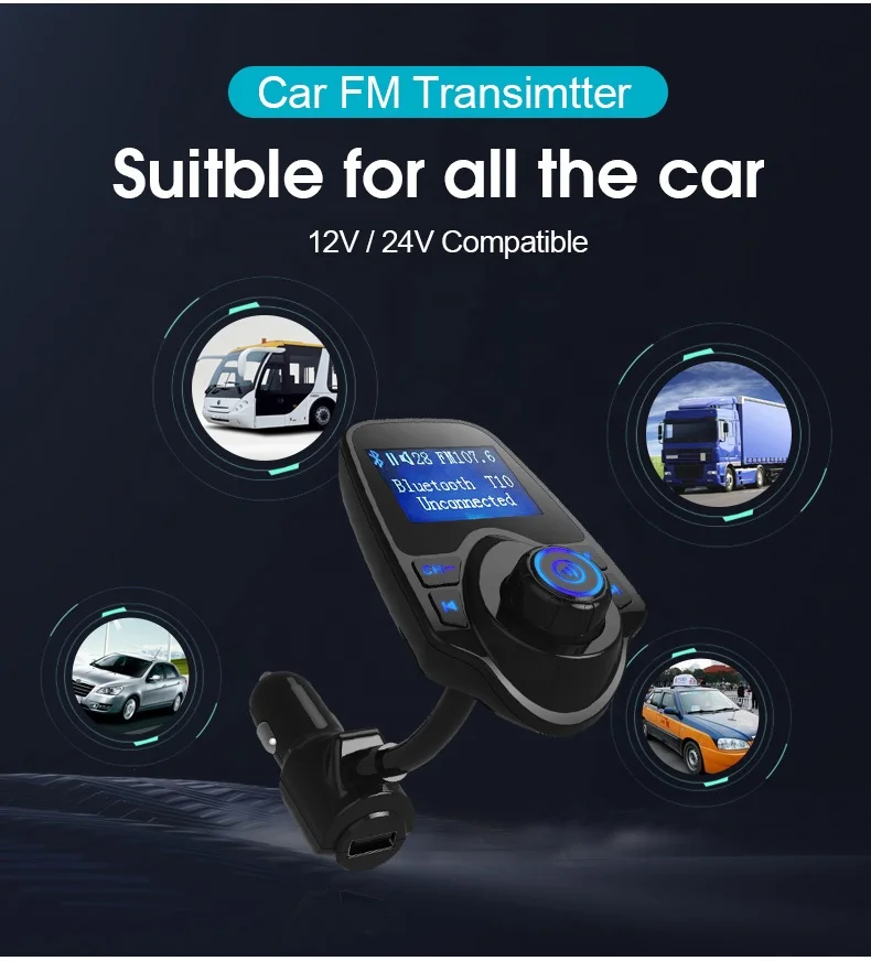  Bluetooth FM-передатчик AGETUNR T10S с ЖК-дисплеем для автомобиля беспроводной автомобильный адаптер выключателем питания