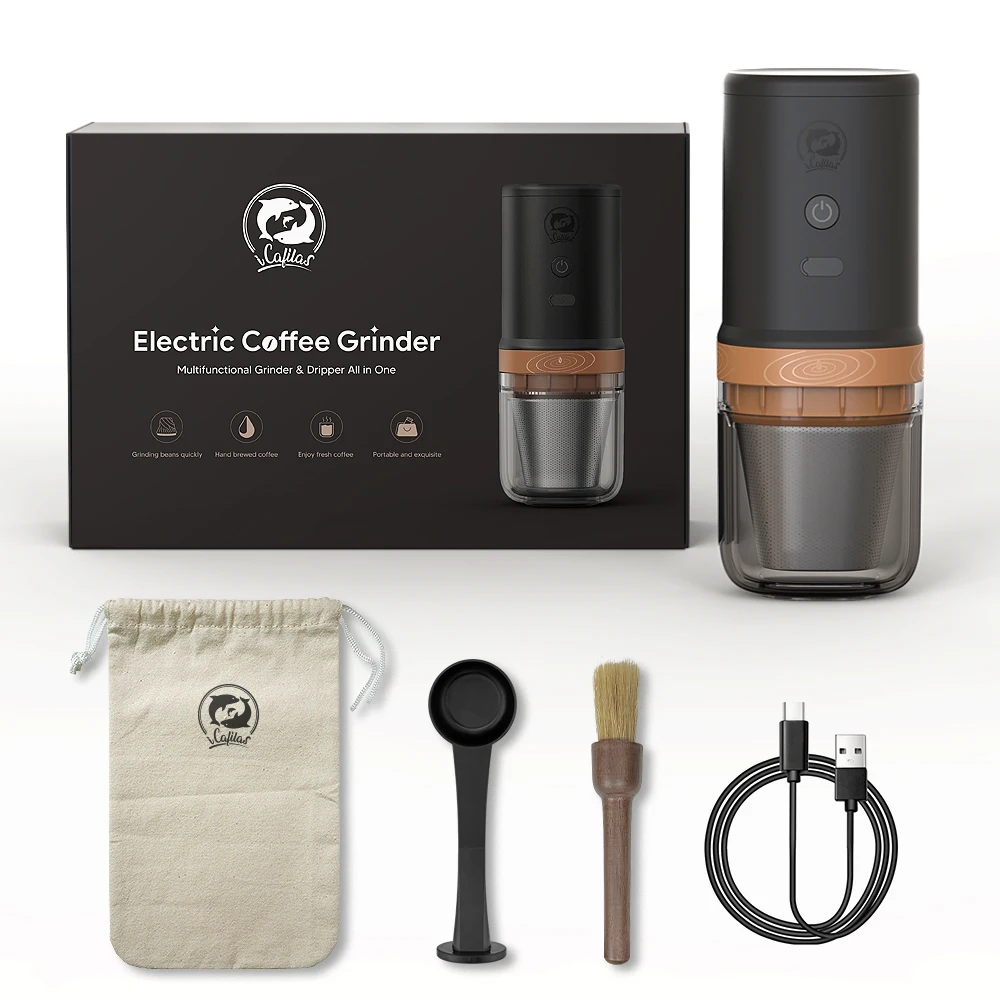Electric Grinder with Coffee Filter 25 Gears Adjustable 24W Portable Coffee Maker Burr Mill Coffee Bean Grinder