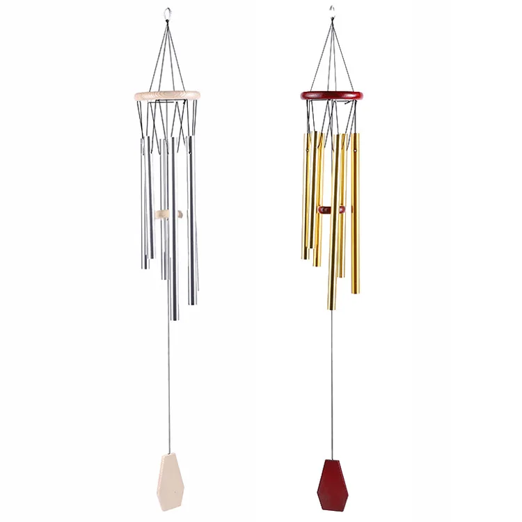 EE038 Home Simple Wood Windchimes Decoration 6 Aluminum Tubes Wood Pendant Outside Yard Hanging Decor Metal Wind Chimes