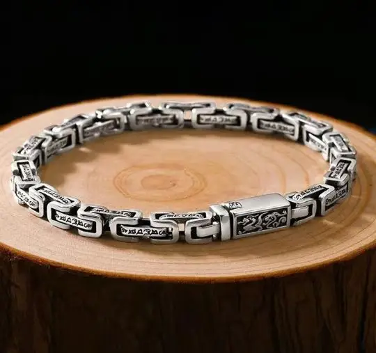 Hot Selling Trendy Thai Silver Mens Bracelet Luxury Retro Brass with Fine Hand Crafted Design for Hip Hop Fashion or Gift