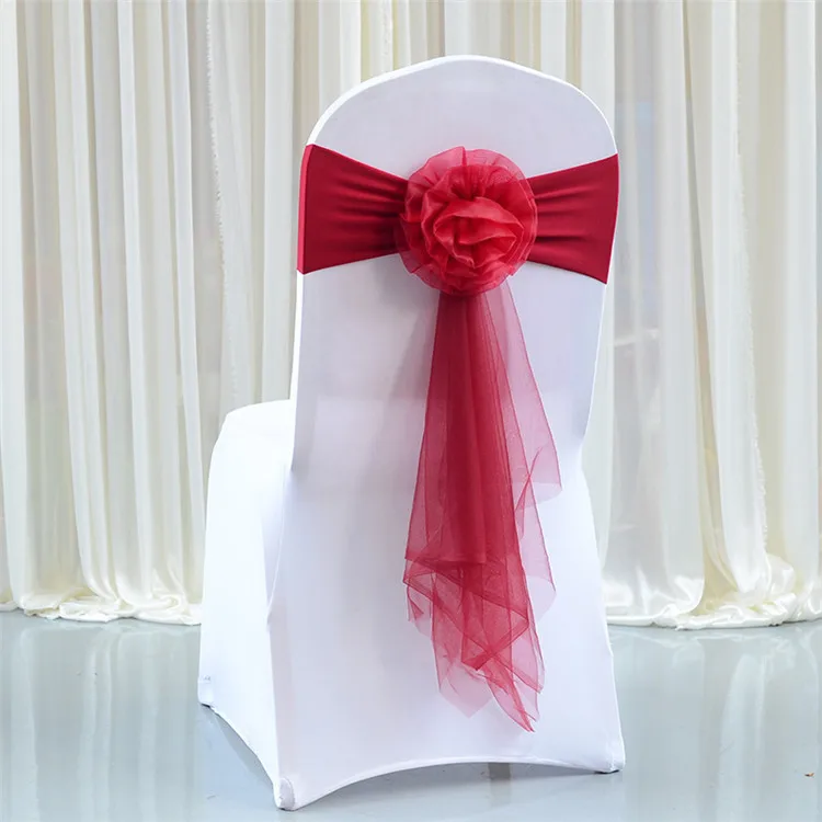 Elastic Chiffon Bows Chair Band Organza Chair Cover Wedding Decorative Pre Tied Spandex Chair Sash