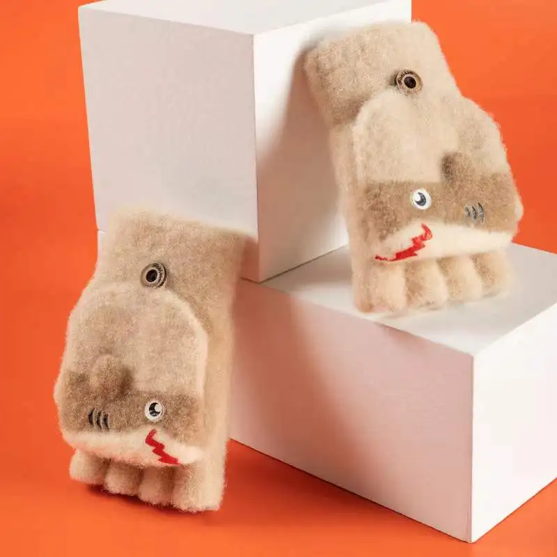 Зимние Детские От 6 до 11 лет с рисунком из мультфильма трикотажные перчатки с пальцами, приятные на ощупь варежки для мальчиков и девочек, теплые мягкие носки с открытыми пальцами для детей ясельного возраста, перчатки