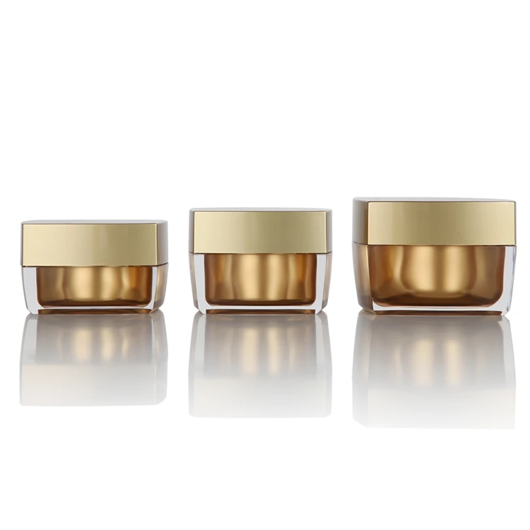 square shaped plastic face care containers rectangle gold luxury cosmetic packaging anti-wrinkle skincare use ACRYLIC BOTTLE JAR