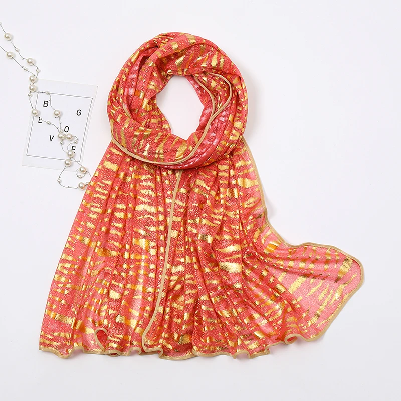 new Polyester material color stock pearl bronzing beads design new head hijabs viscose scarf