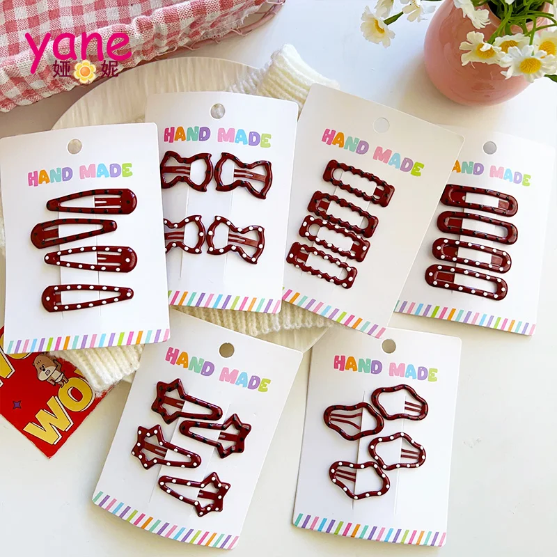 Korean Red Drops Oil Polka Dot BB Clip for Children New Simple Metal Hollowing Sweet Style Plastic Material