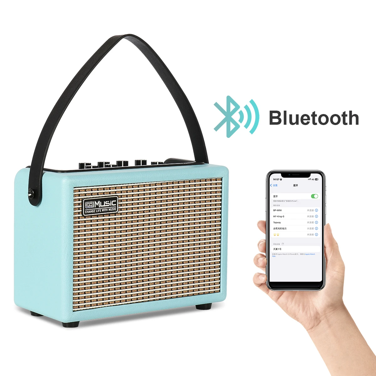 15W Rechargeable Busking Amplifier Electric Guitar Amplifier Combo Lithium Battery Wireless Connect Mic Input with Reverb 6.35mm