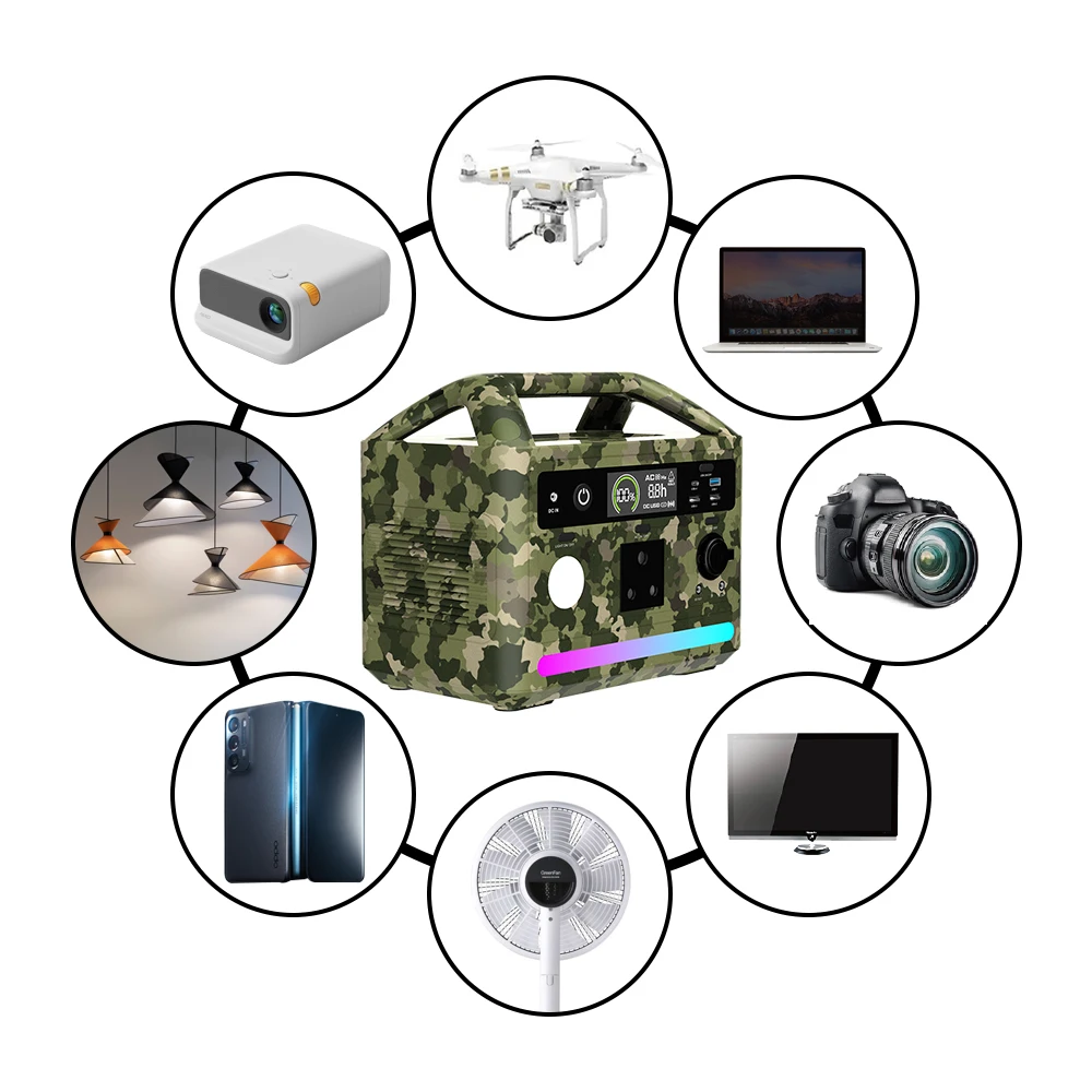 Power Station with Lifepo4 Battery 600W 700W 1200W 2200W Home Outdoor Lithium Power Bank Solar Panel Portable Power Station 600W
