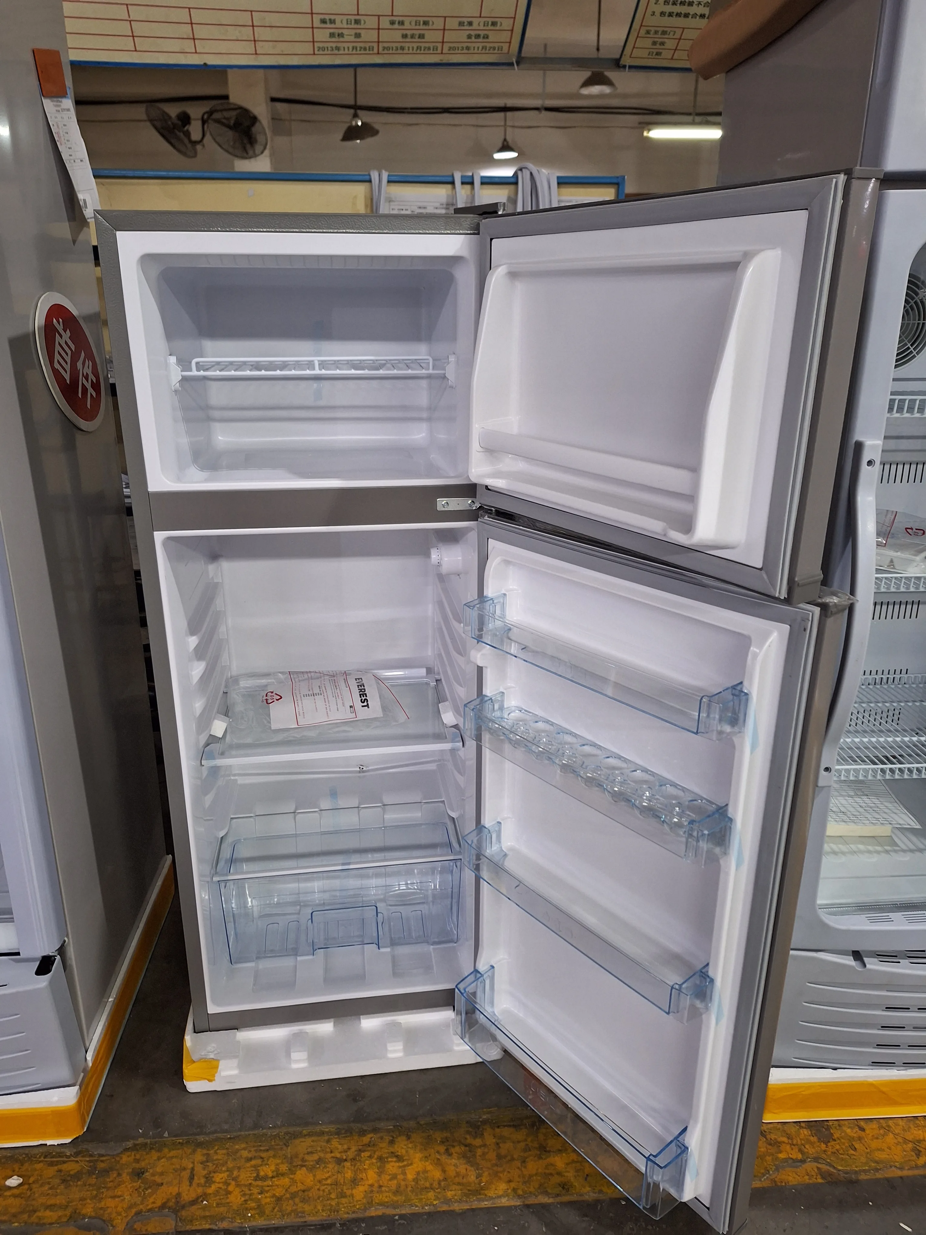 Top mounted double door refrigerator static cooling fridge with inox silver design