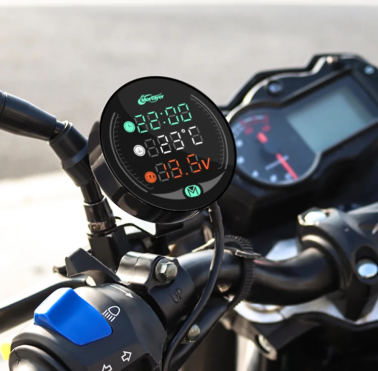LED Motorcycle Meter With USB Charger Voltmeter Voltage Temperature Time