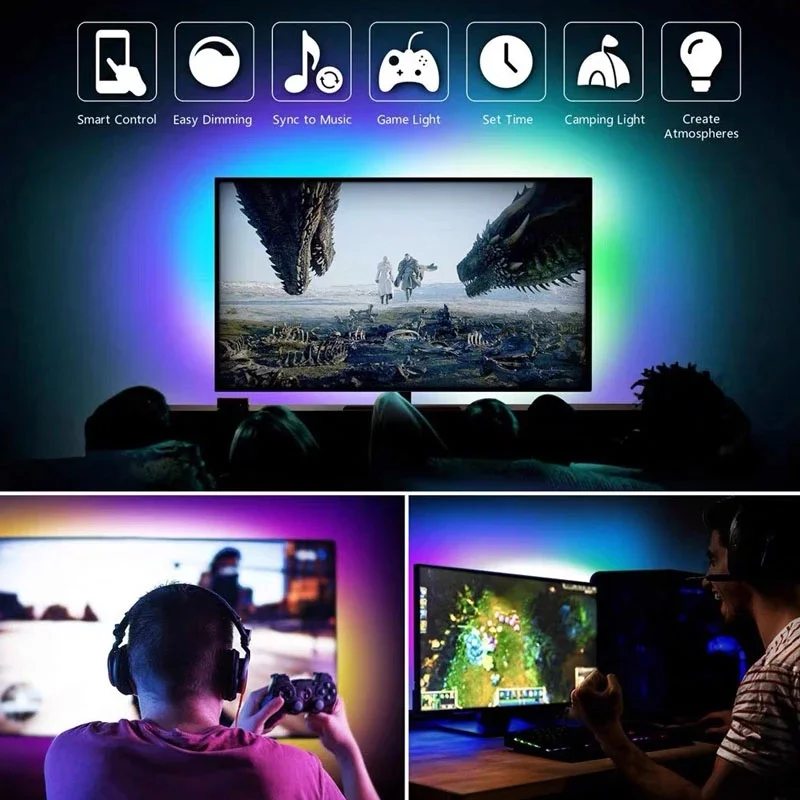Christmas Decoration Background APP Control RGB Back Backlight USB LED Smart Strip Lights For TV Backlit Computer Screen Game