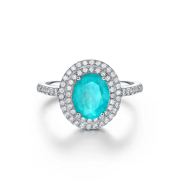 
Elegant Silver Jewelry 925 Egg Paraiba Engagement Wedding Ring New Fashion Women Gift 