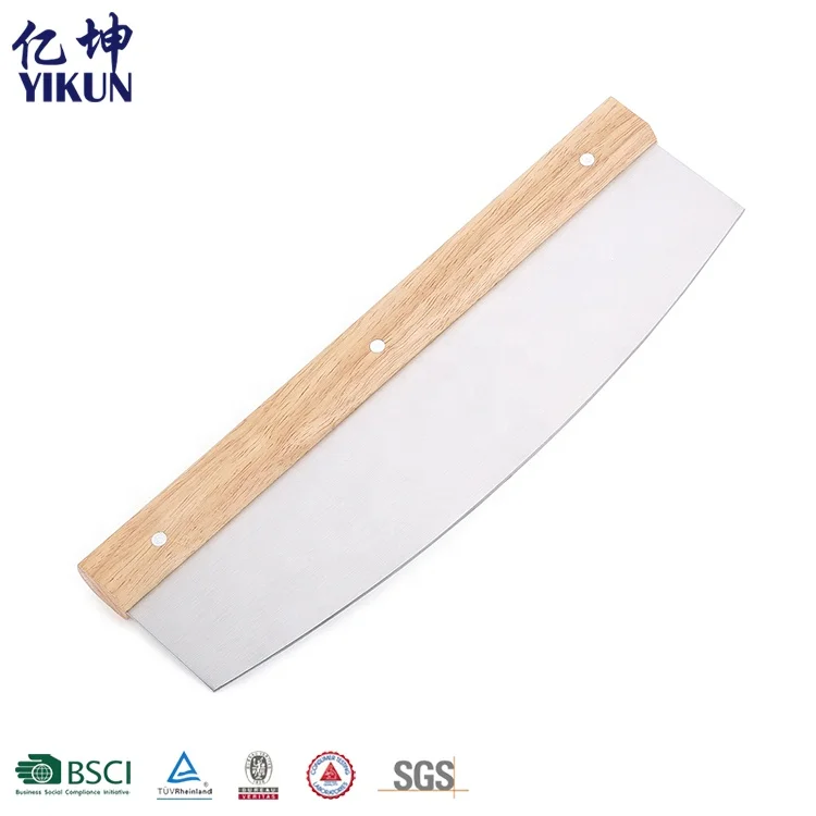 New Design Baking Tool Stainless Steel Wood Handle Pizza Cutter Rocker Knife