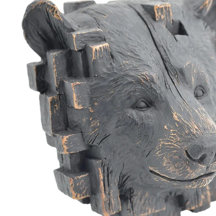Home Furnishing Articles Design Black Bear Head Piece Figure Resin Statue