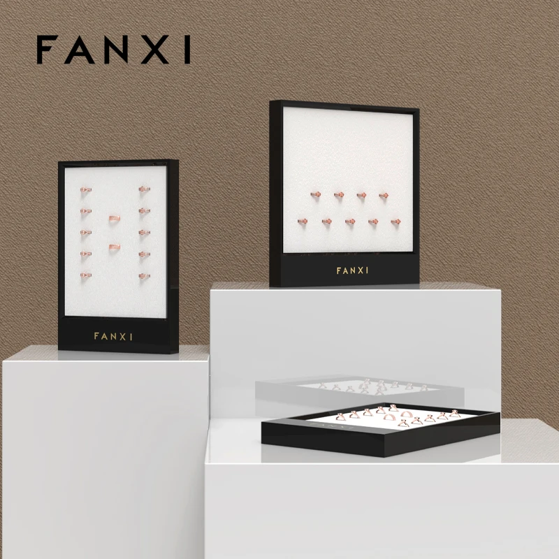 FANXI Custom new luxury wooden paint Display trays for ring earring Jewelry Window Solid Wood  Display Stand plates
