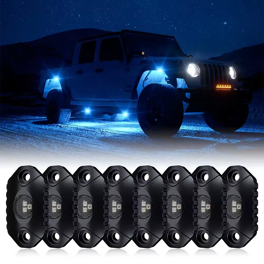 Camping Dome Light Hid Off-Road White & Amber RGB LED Rock Lights IP68 with Bluetooth Control for SUV UTV ATV Offroad Truck etc