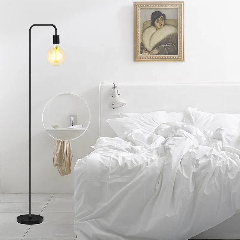 
Home bedroom floor lamp tripod wooden base living room warm E27 cylindrical fabric lampshade floor lamp 