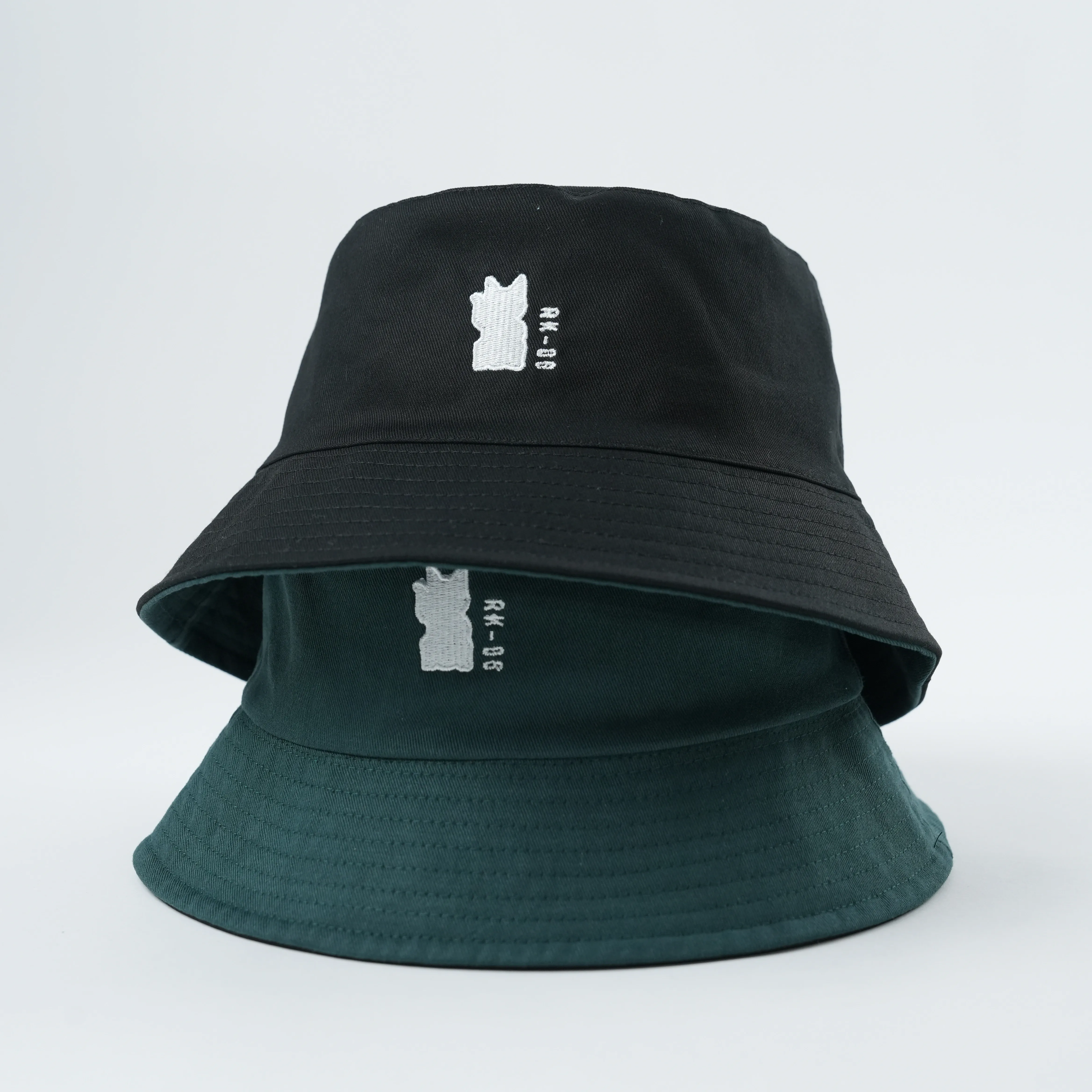 High Quality Fashion Reversible Custom embroidery Solid Color Designer Bucket Hat,black and green 100% cotton bucket hat custom