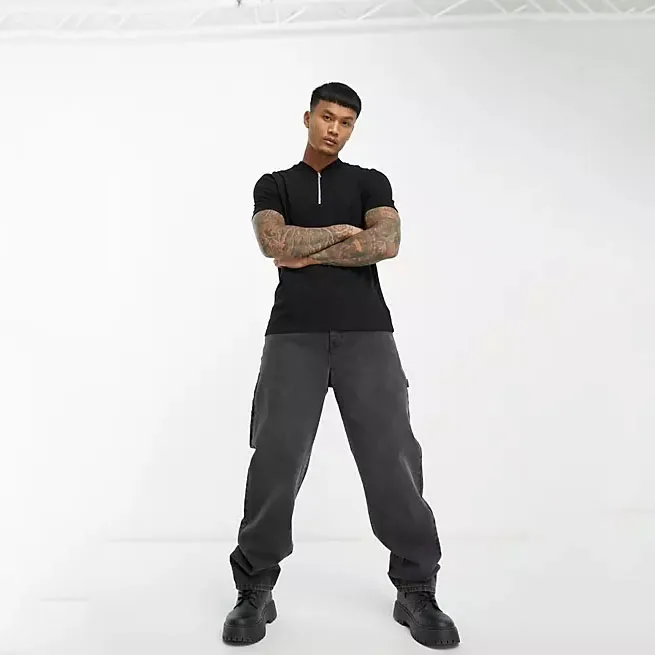 Clothes Manufactory High Quality Heavy Cotton Men T Shirts With Zipper Screen Printing Puff Print Custom T Shirts