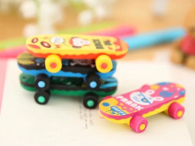  Creative Cute Kawaii Skateboard Eraser For Kids Student Gift Novelty Material School Stationery Supplies