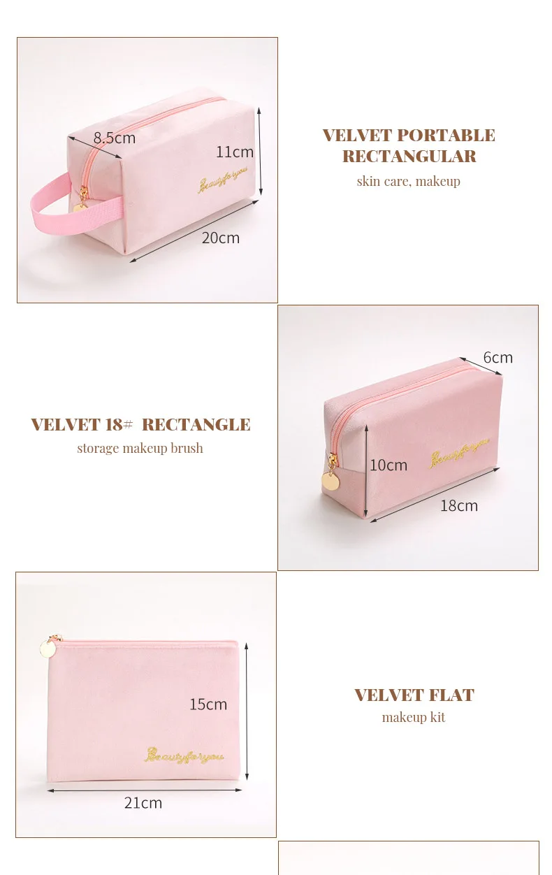 Fashion Beauty Embroidery Velvet Cosmetic Bag - Private Label Custom Logo Make up Bags