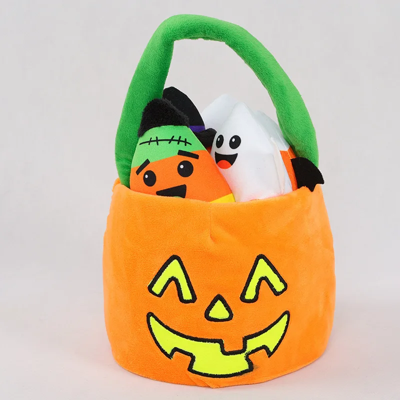 Custom Made Halloween Spider Decorations Warm Cotton Plush Candy Bucket Trick Treat Pumpkins Bag Basket Stuffed Animal Toy