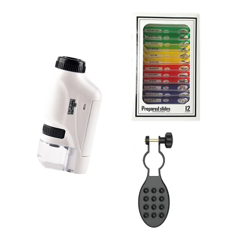 factory 60-120x Mini Pocket Handheld Microscope with LED Light Outdoor Children Stem Educational toy Kids Science Microscope