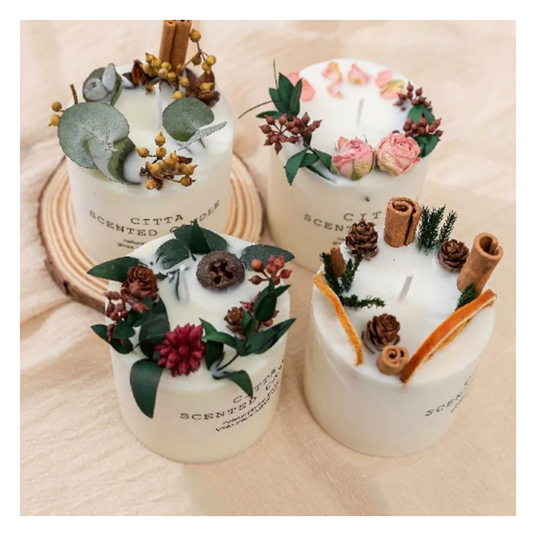 Flower print glass canned scented candles soy scented candle smokeless fragrance free sample scented candle with dried flowers