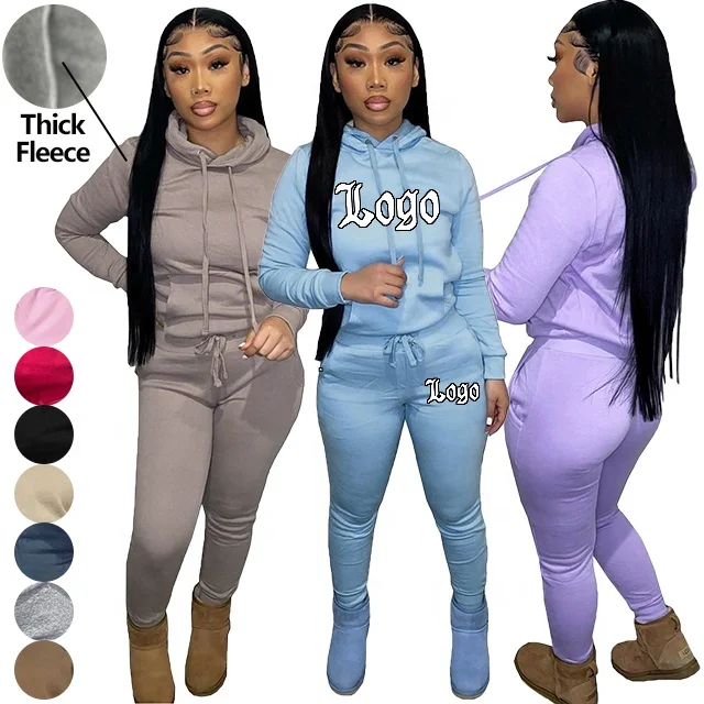 wholesale Custom Logo Blank Plain Thick Fleece Cotton Jogging Suit Women Suits Set Tracksuit Sweatsuit Women Jogging Sweat Suits