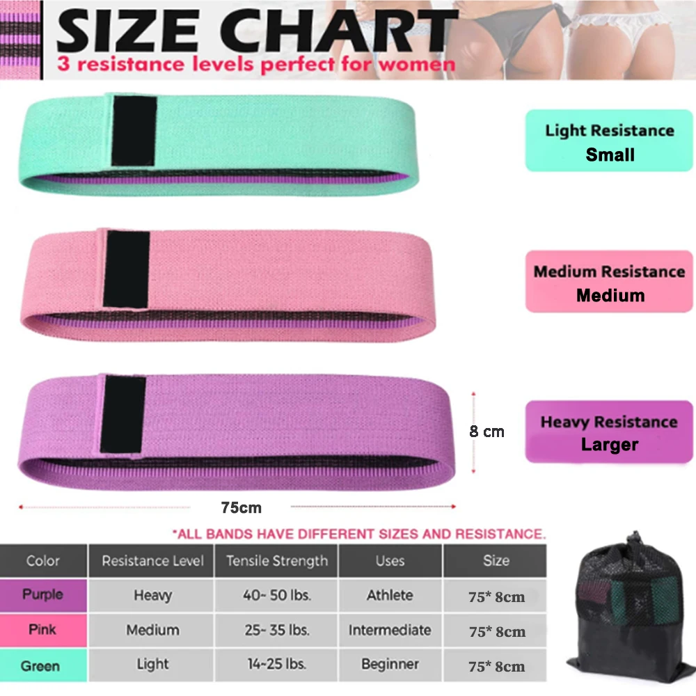 Factory Wholesale Non Slip Exercise Fabric Hip Bands, Wide Elastic Workout fitness resistance Bands.