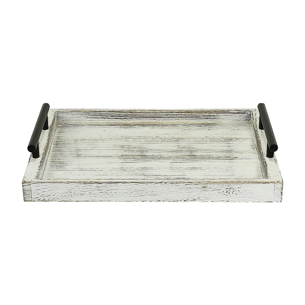 Antique Food Serving Trays Wooden Tray with Metal Handles Stylish Farmhouse Decor Serving Platter