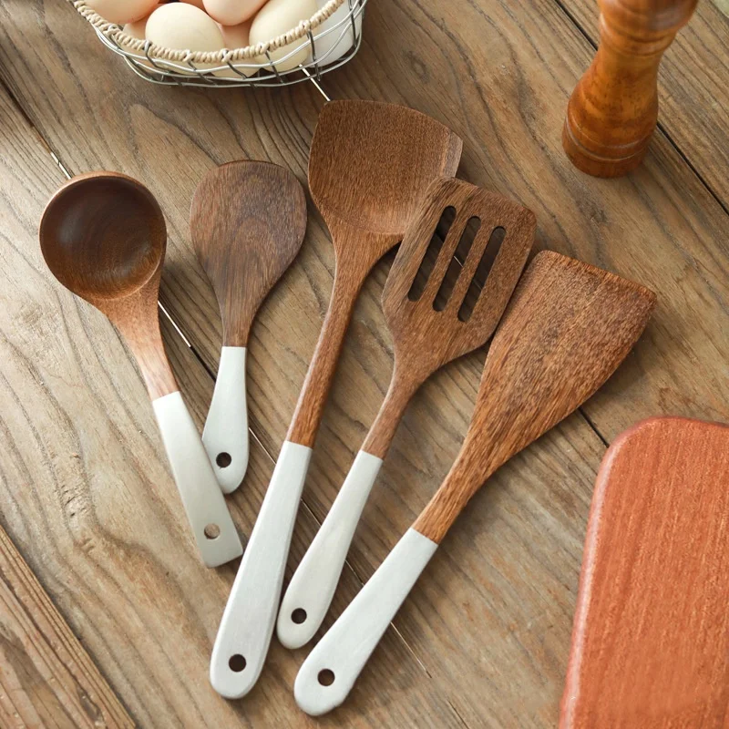 5-piece Eco-friendly Wooden Wenge Cooking Kitchen Utensils Spatula Set Kit Turner Kitchen Tools Gadgets Kitchenware