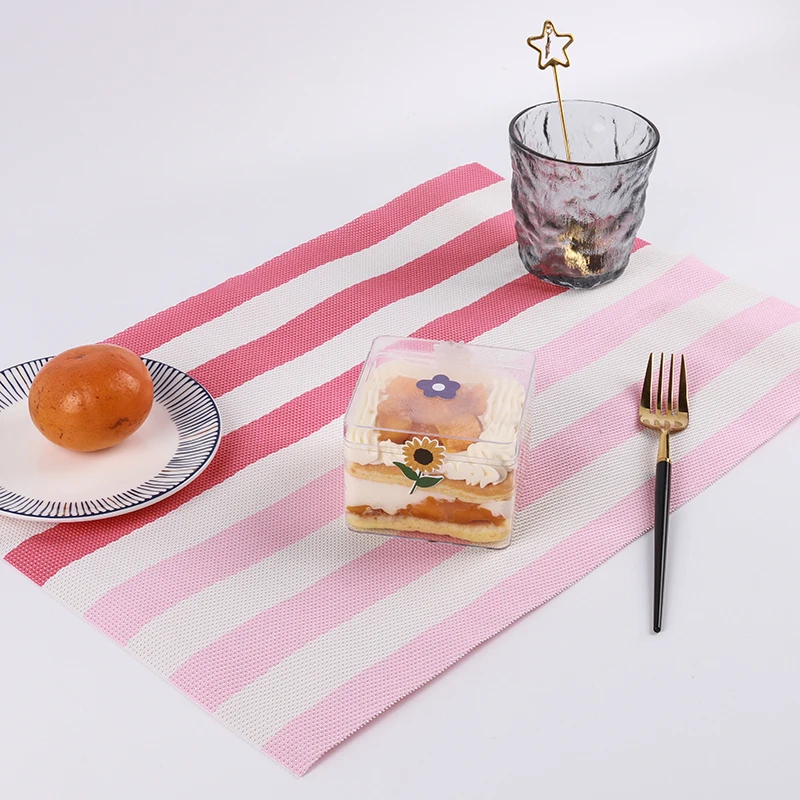 Warm Light Pink Gradient Stripe Waterproof Woven Vinyl Tablemat Pvc Placemat Bright Tablemats