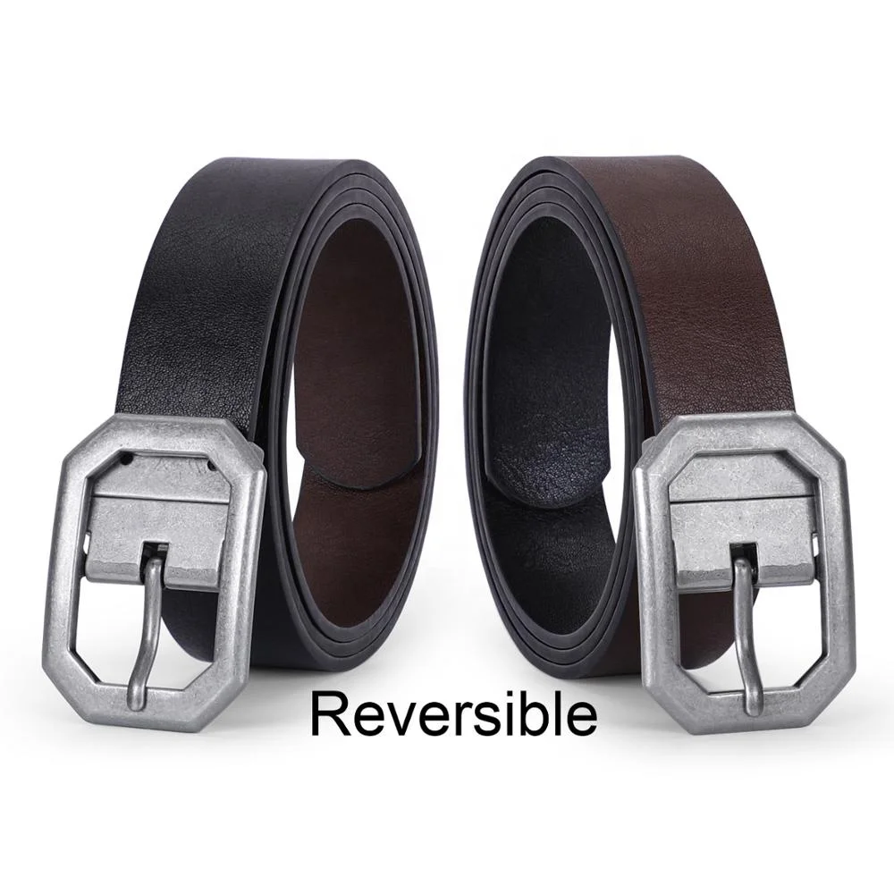Classical Formal Replacement Black Brown Smooth Pin Buckle Reversible Sizeable Double Sides Leather Belt