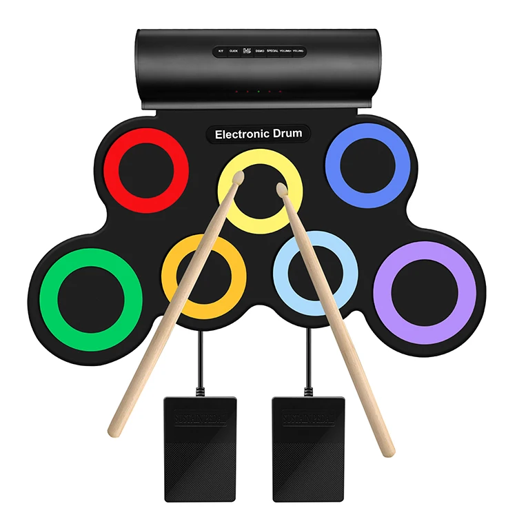 Colorful Music Toy Drum Portable Roll Up Electronic Drum Pad In Built Speaker Percussion Mat