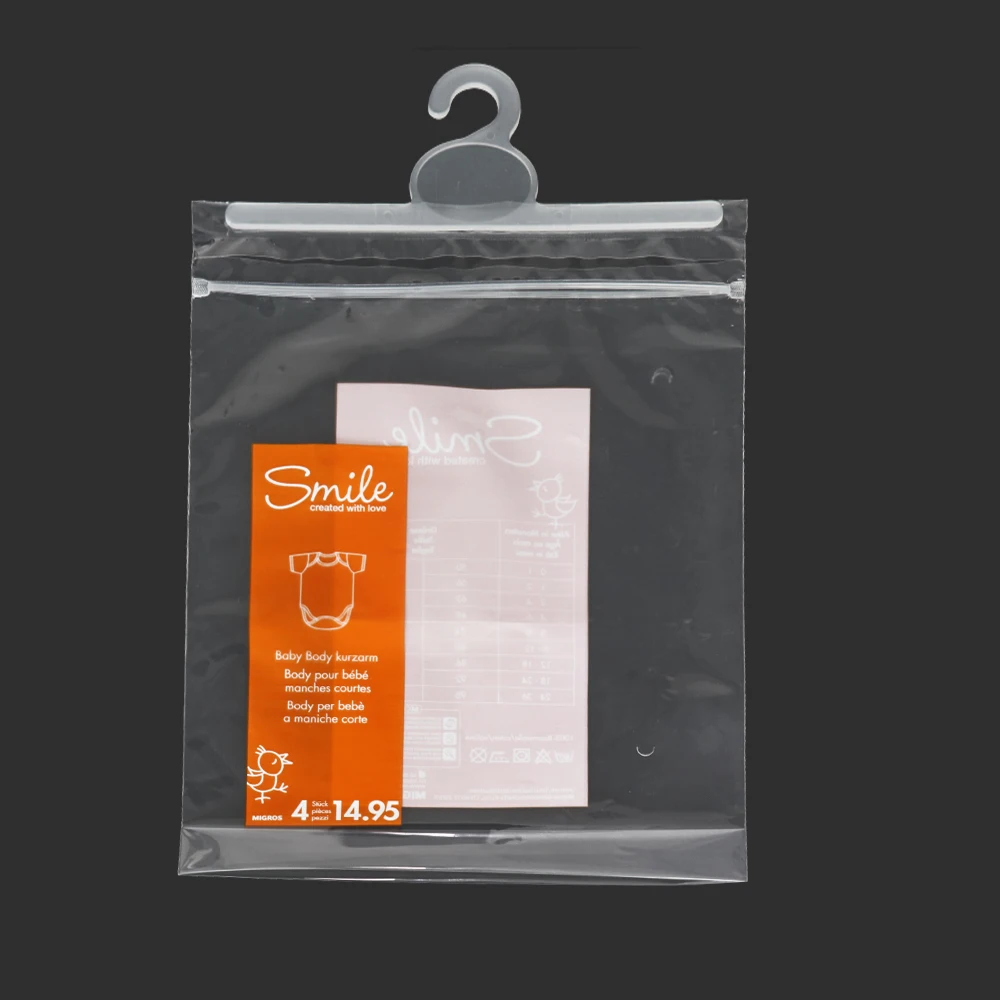Customize bags plastic zip lock  kid clothing hook colourful hook ziplock bags with logo for clothing