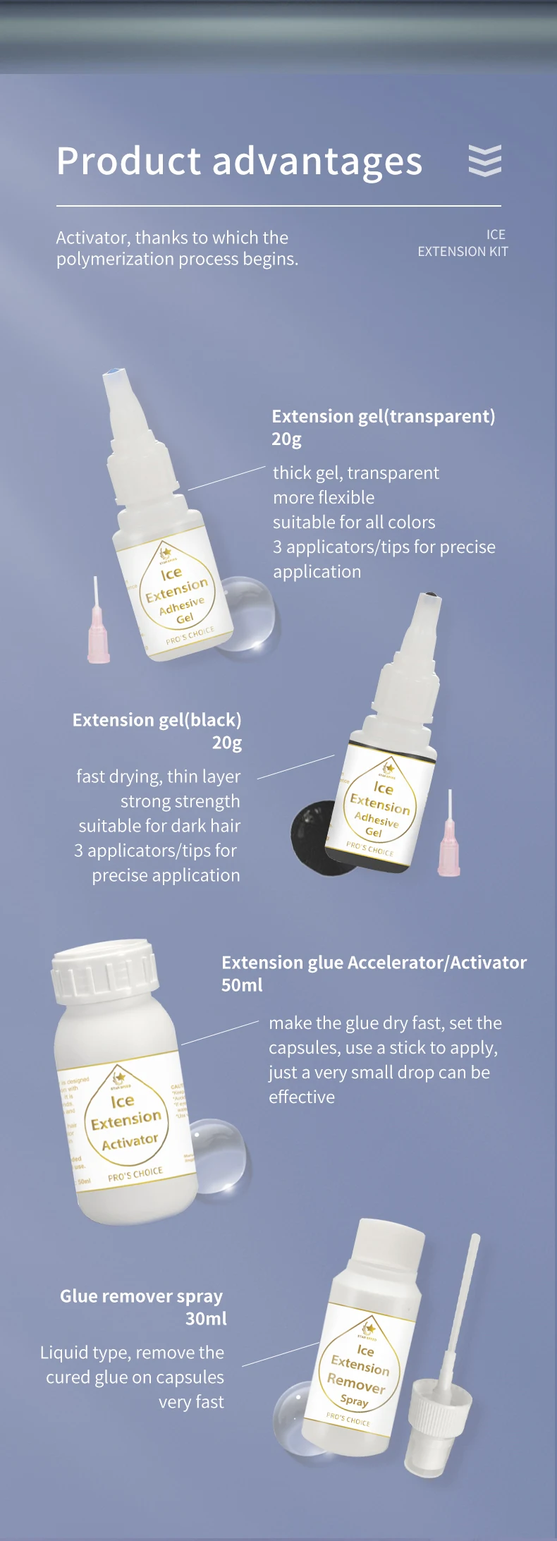 Super Dry fast Cyanoacrylate Adhesive activator hair ice hair extension tools  activator custom human hair extension activator