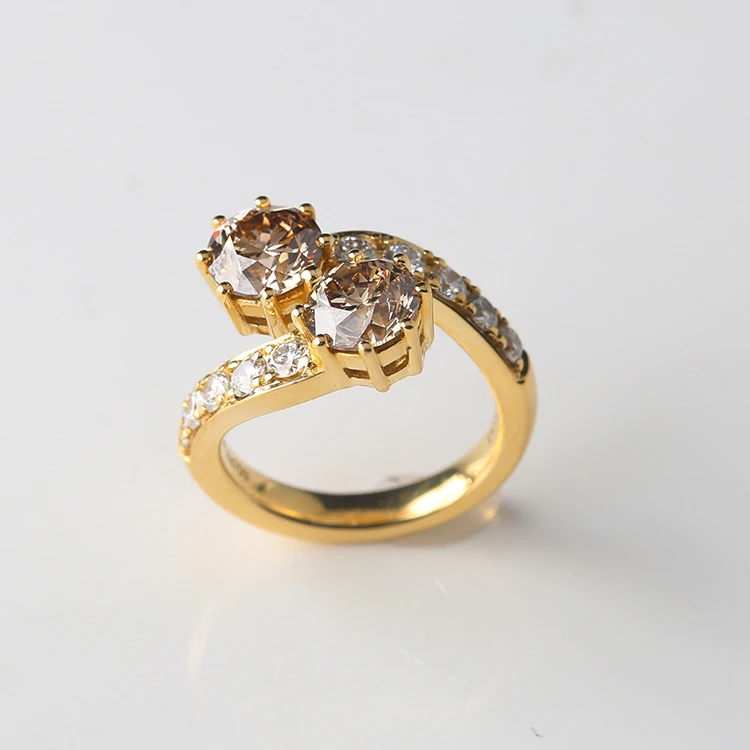 Cut Gem Natural Diamond 1 Carat Twist Rings 18K  14K Gold Plated Lab Diamond Men Proposal 3 Carat Moissanite Ring For Girl