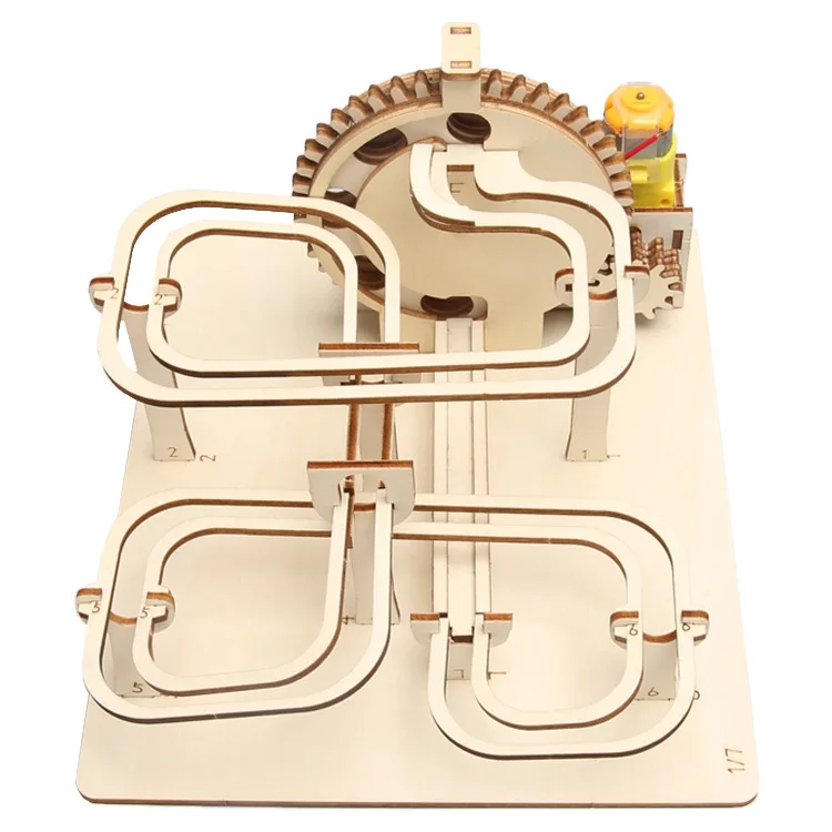 Wooden Three-dimensional Jigsaw Mechanical Track Ball Kids DIY Intelligence Development Assembly Model Handmade Toy