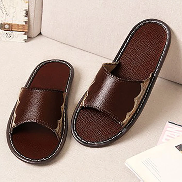 
Wholesale summer bedroom bathroom hard-wearing non-slip cowhide mens genuine leather sandals slippers 