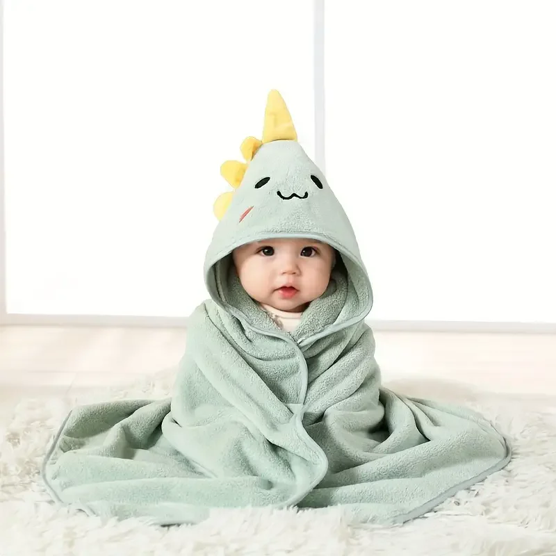 Super Absorbent Animal Pattern Baby Bath Hooded Towel Set  Soft Breathable Bathing Napping Swaddling Stroller Use
