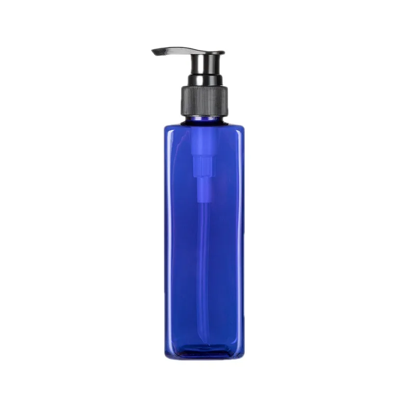 250ml 8oz Glassy Dark Blue Rectangular Pump Spray Bottle with Flat Shoulder for Shampoo Lotion Gel Hand Soap Cosmetic Packaging