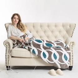 Custom Printing Grey and Green Portable flannel heated electric throw blanket