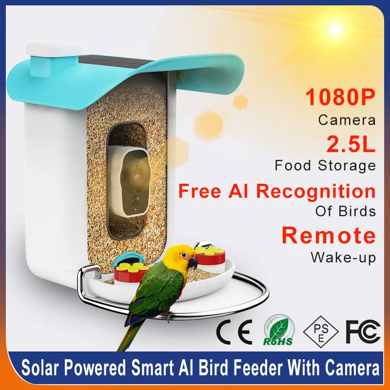 2024 New Factory Wholesale Outdoor Waterproof IP65 Solar Powered Free AI Bird Identification Smart Bird Food Feeder With Camera