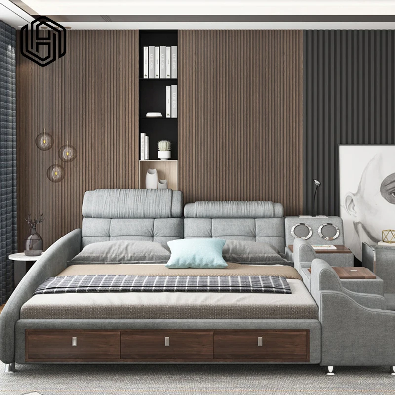 HUIJUYOUPIN Multifunction Double Bed Kids Bed Modern Luxurious Tufted Upholstered Queen & King Platform Bed