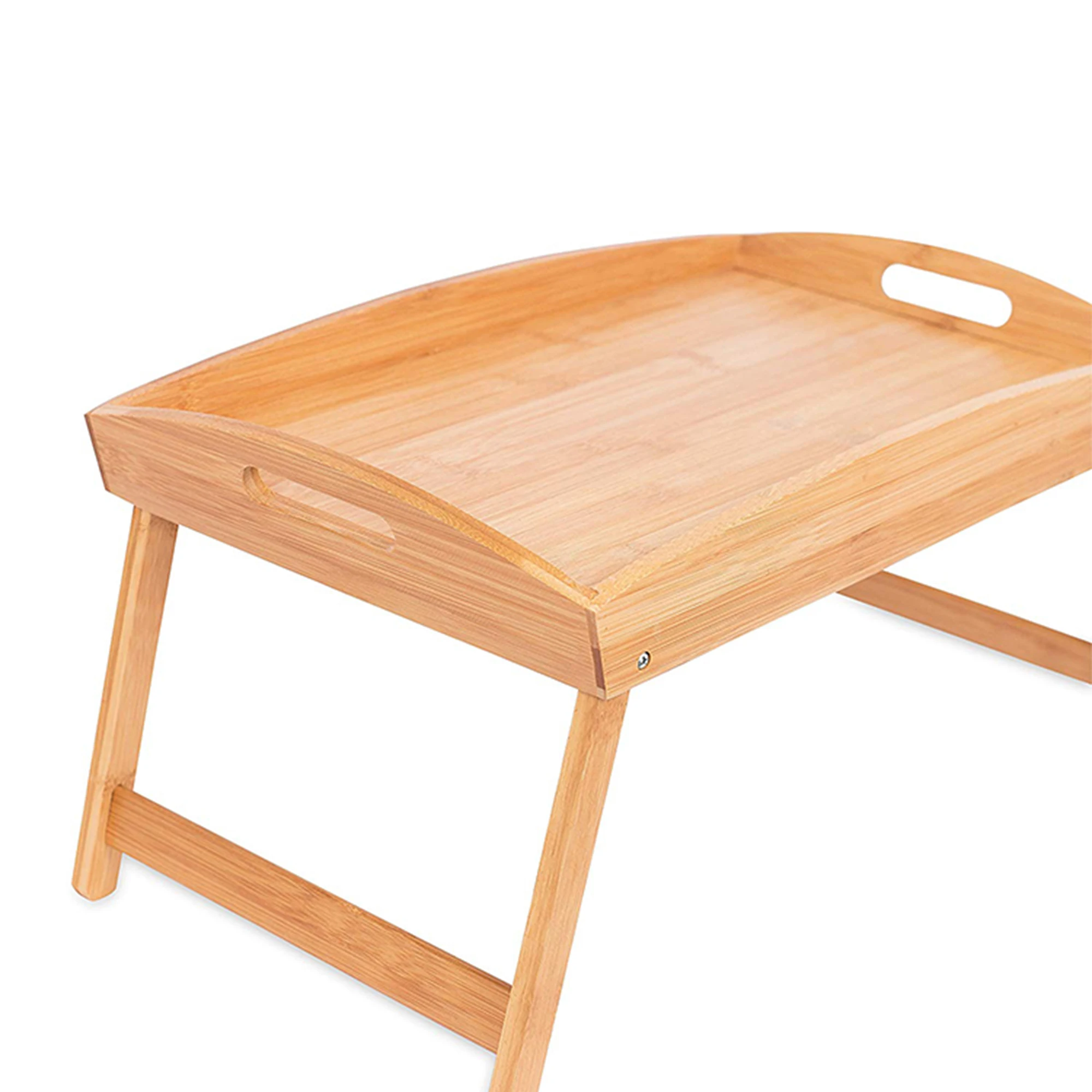 Natural Eco-Friendly Bamboo Wooden Serving Tray Adjustable Bed Table Breakfast Trays With Foldable Legs
